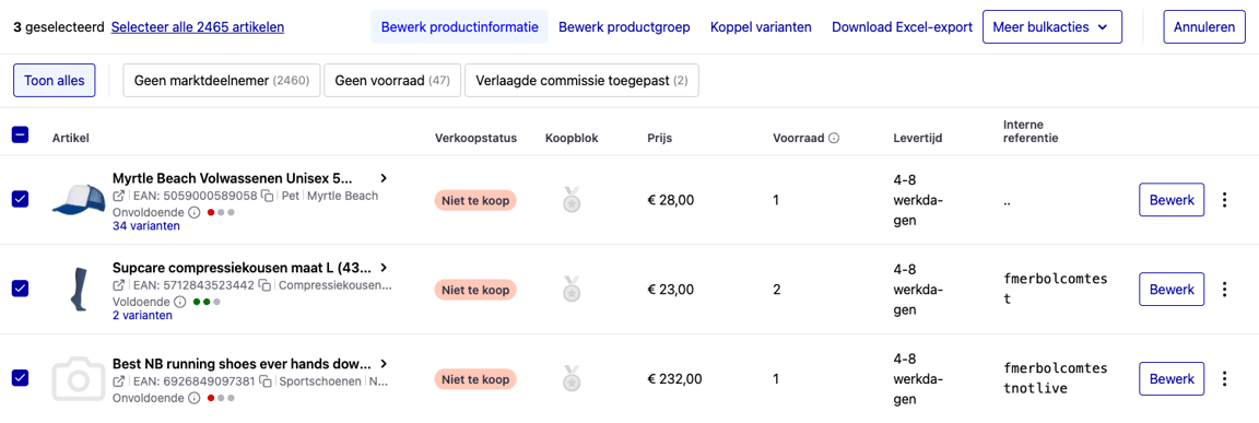 overview from the seller account