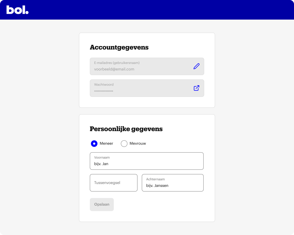 Screen where users can update their account details such as name, email, and password
