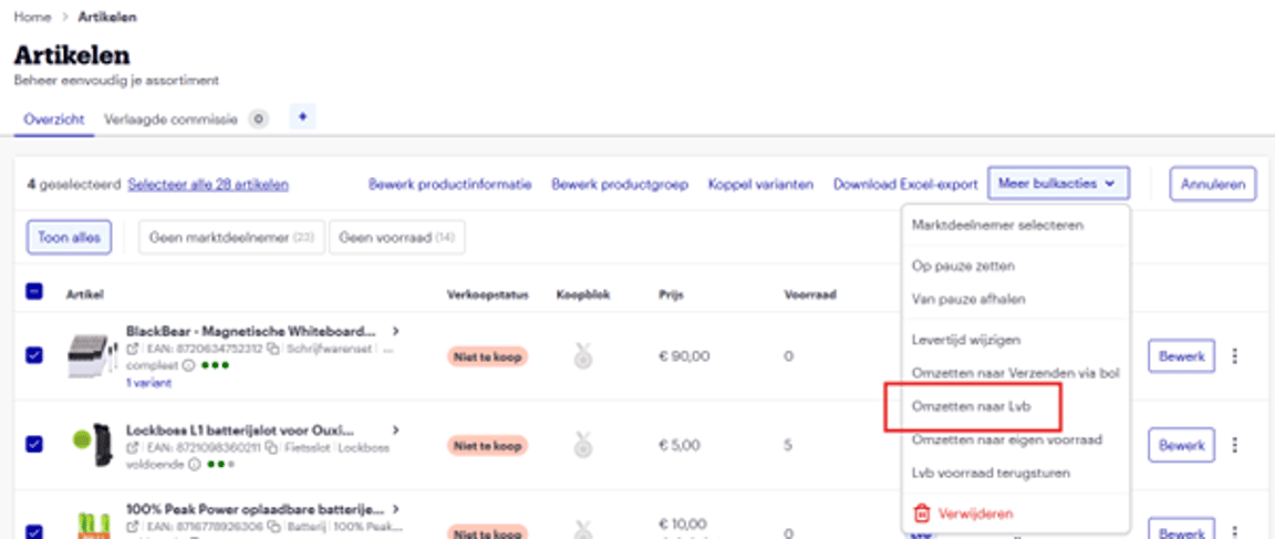 Example of converting to Logistics via Bol.