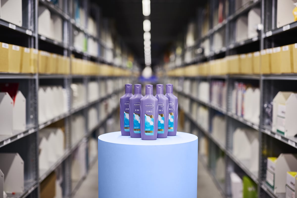 Shampoo bottles on a pedestal.