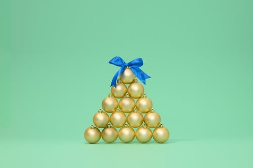 A Christmas tree made of Christmas baubles