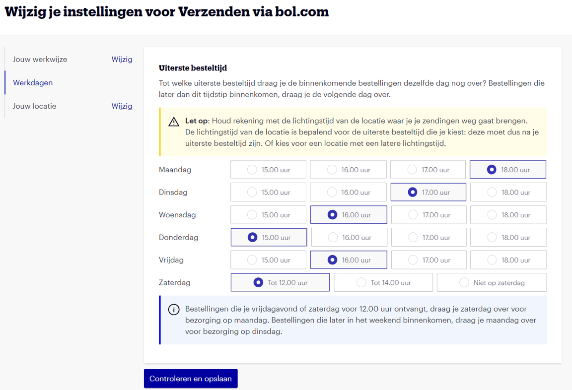 Wijzig je instellingen voor verzendingen via Bol.