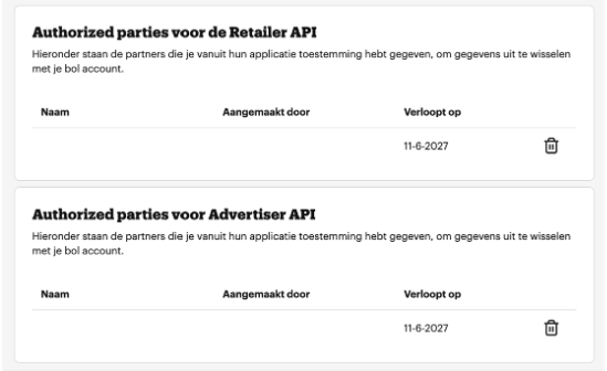 Authorised parties in bol seller account