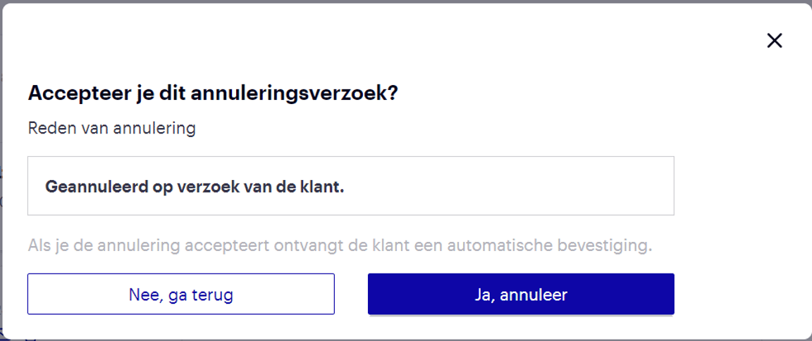 Voorbeeld van een annuleringsverzoek.