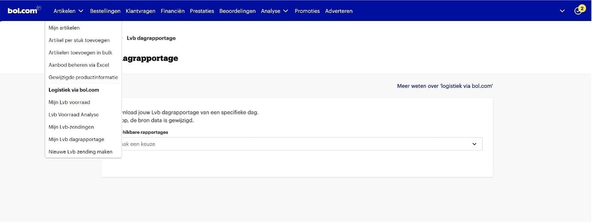 Rapportage logistiek via Bol.