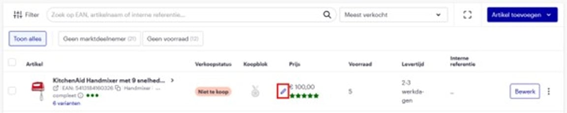 Prijs invoeren