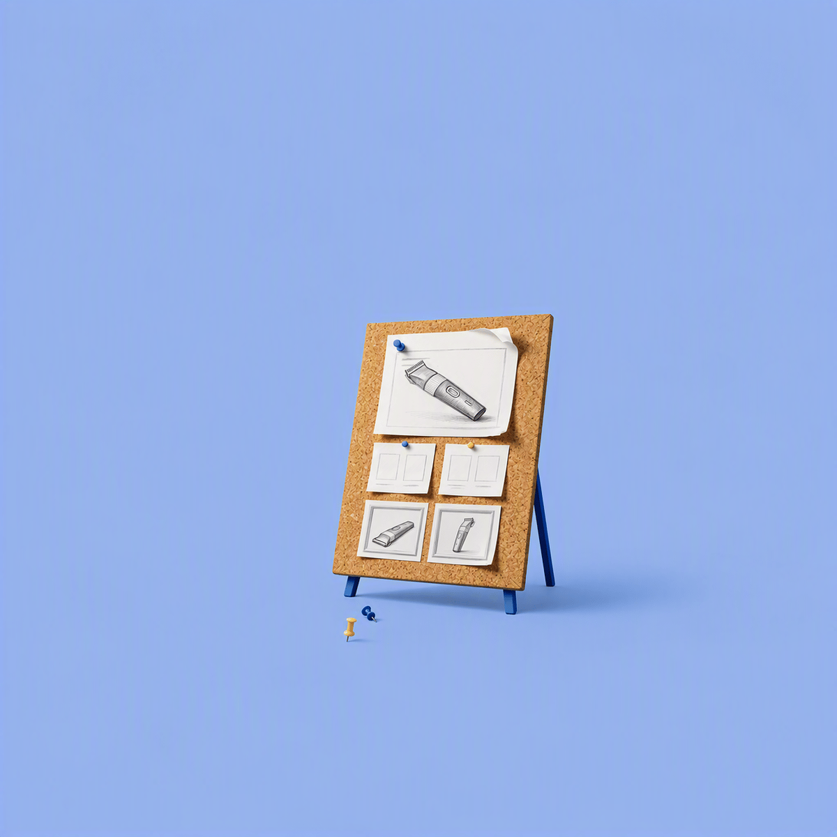 tableau d’affichage avec des croquis sur fond bleu