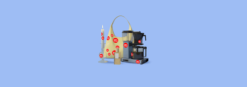 A selection of items with discount stickers