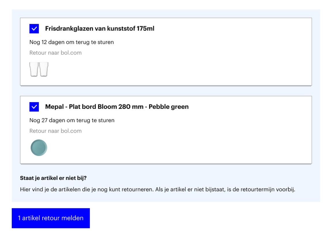 artikel zur Rücksendung anmelden