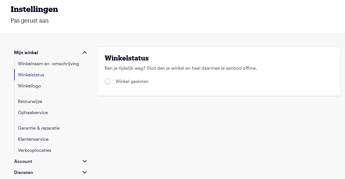 Screen showing a shop owner indicating that the shop is temporarily unavailable.