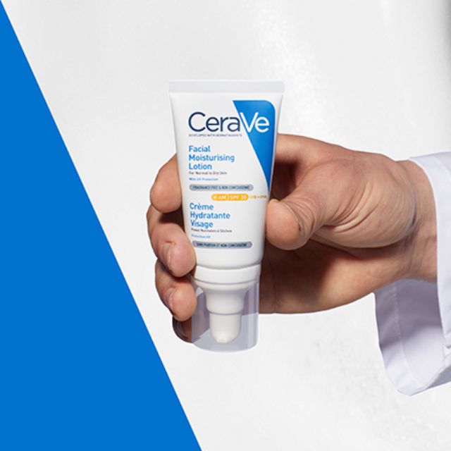 CeraVe facial moisturising lotion in hand