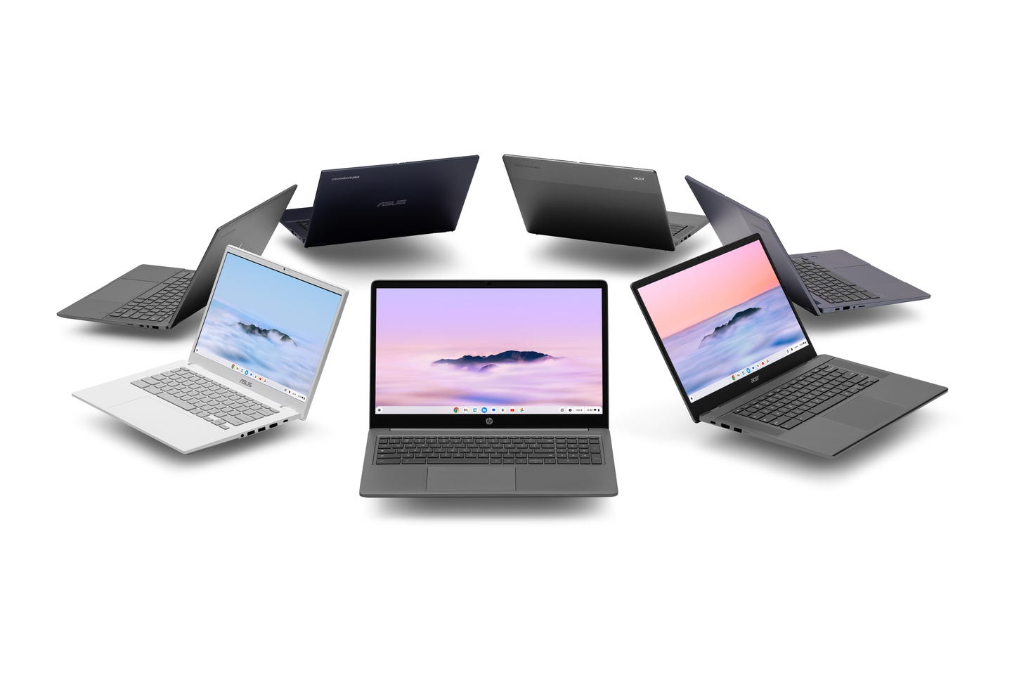 Meerdere Chromebooks in een cirkel